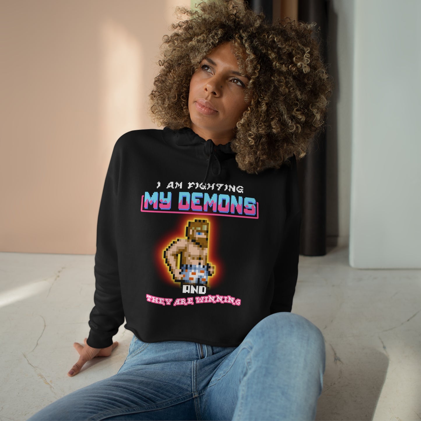 Women's Crop Hoodie - Fighting my demons