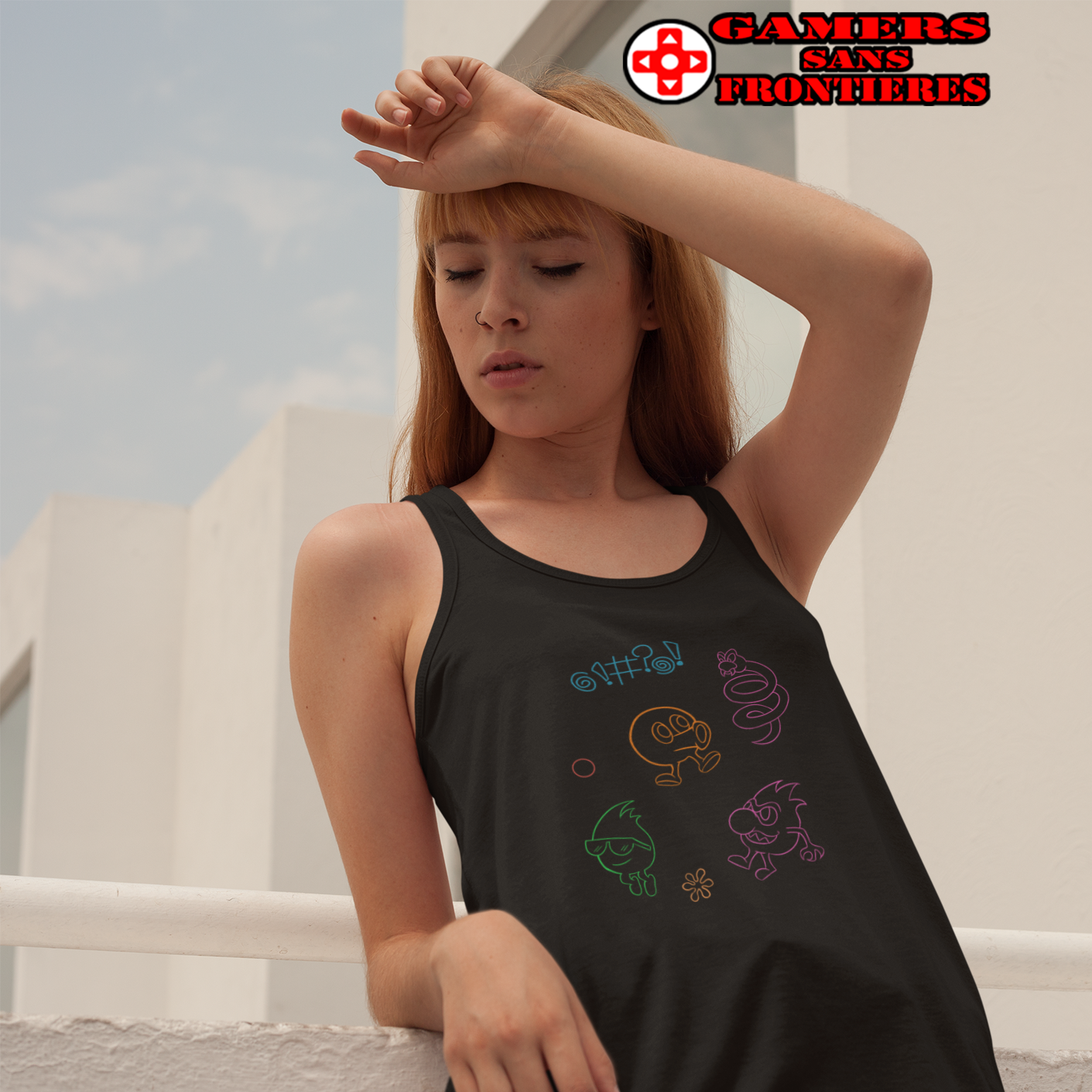 Women's Racerback Tank - Neon Q-Bert