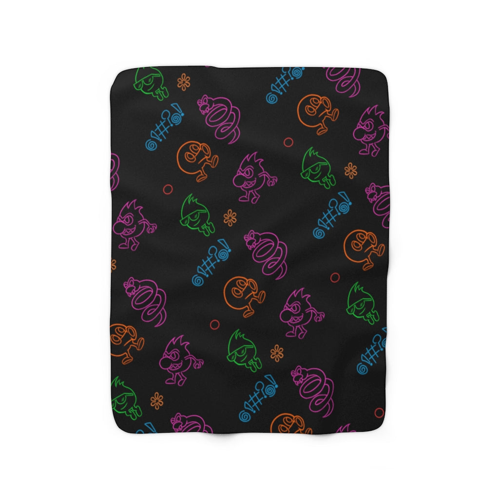 Sherpa Blanket - Neon Q-Bert Pattern