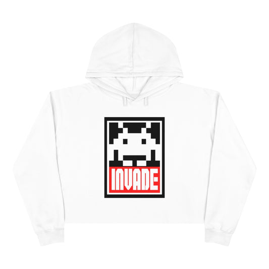 White Space Invaders Cropped Hoodie Gaming Fashion