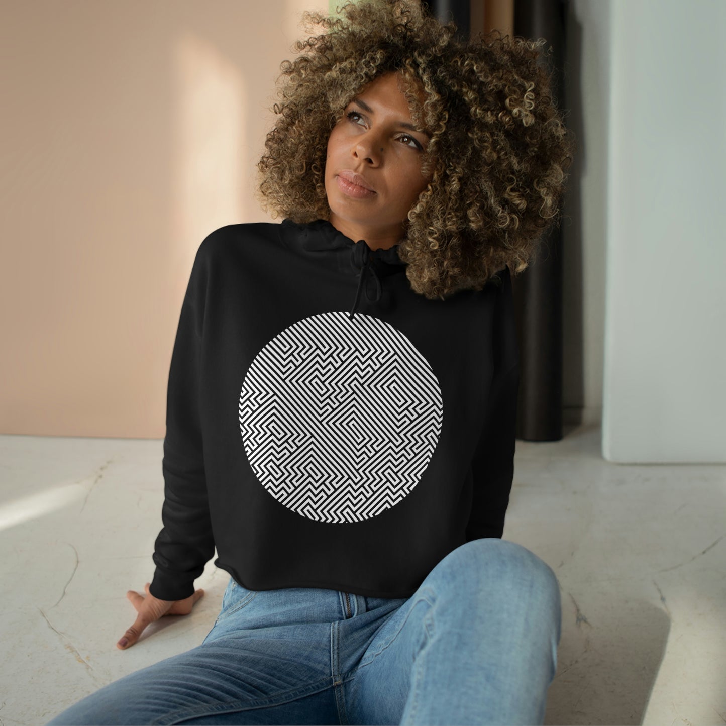 Women's Crop Hoodie - Tetris Stealth