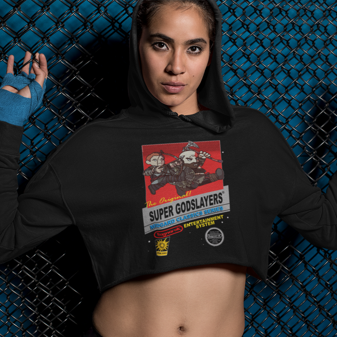 Black God of War Cropped Hoodie Gaming Fashion