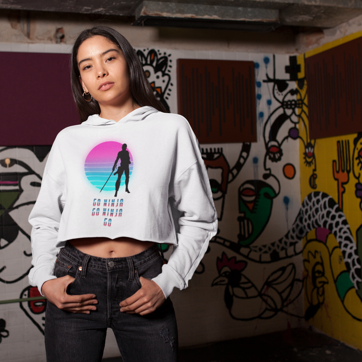 White Metal Gear Cropped Hoodie Gaming Fashion