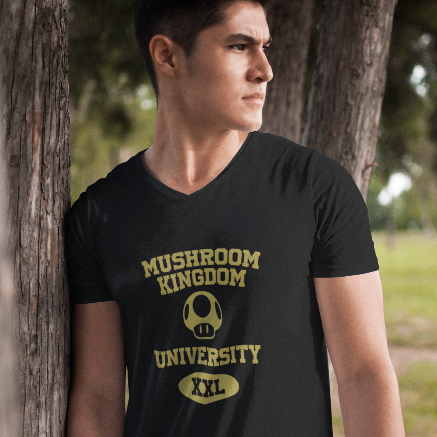 Super Mario Bros Men's V Tee - Mushroom Kingdom University