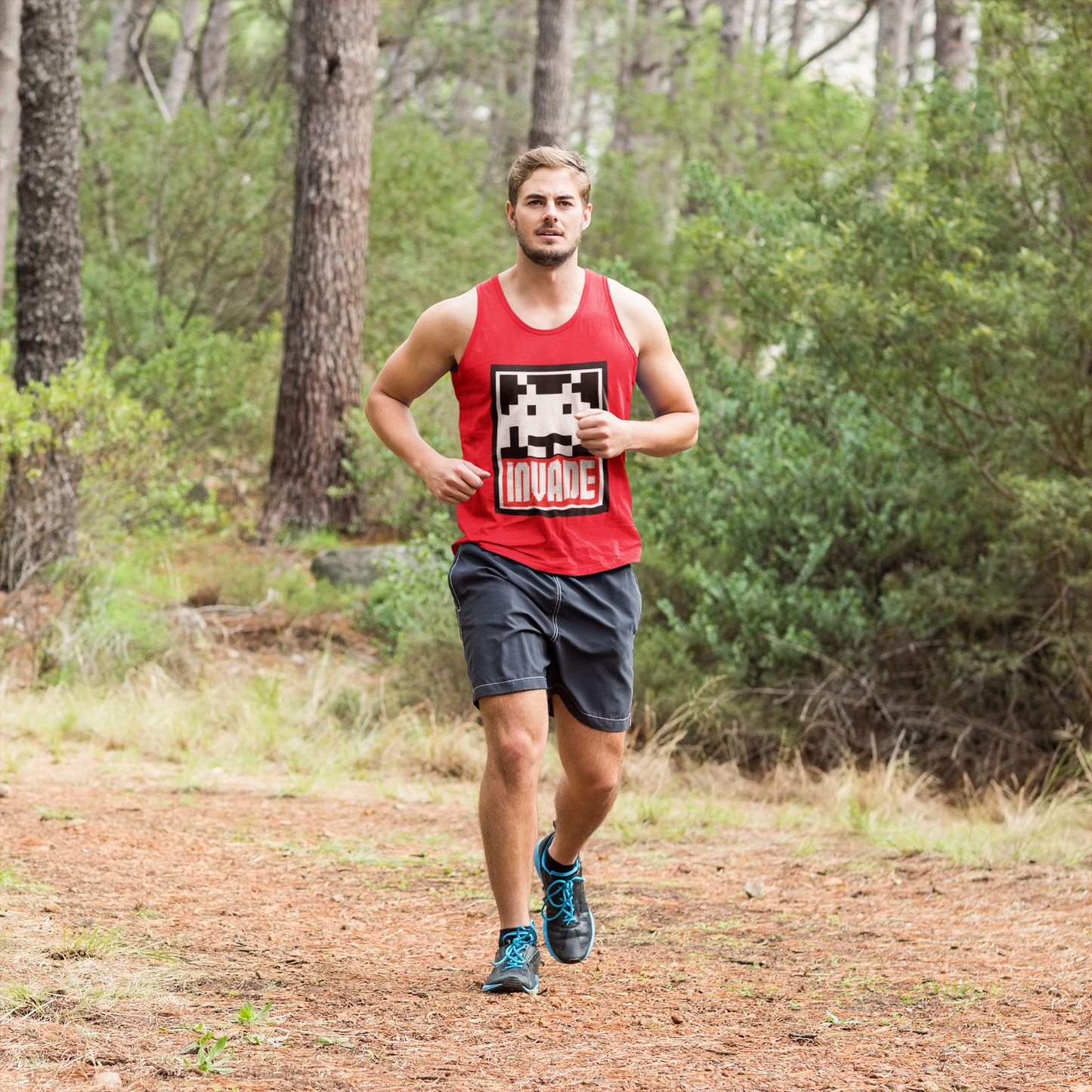 Red Space Invaders Tank T Shirt Gaming Fashion