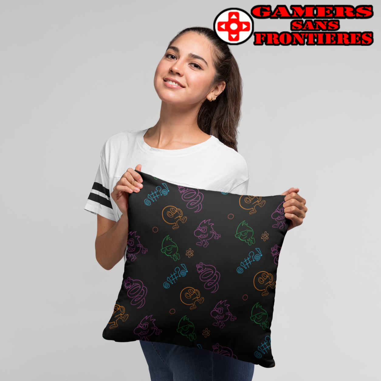 Pillow - Neon Q-Bert Pattern