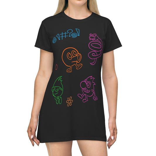 Women's Tee Dress - Neon Q-Bert