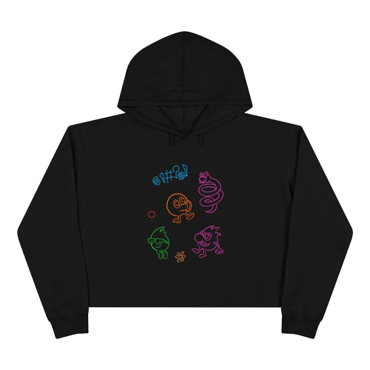 Women's Crop Hoodie - Neon Q-Bert