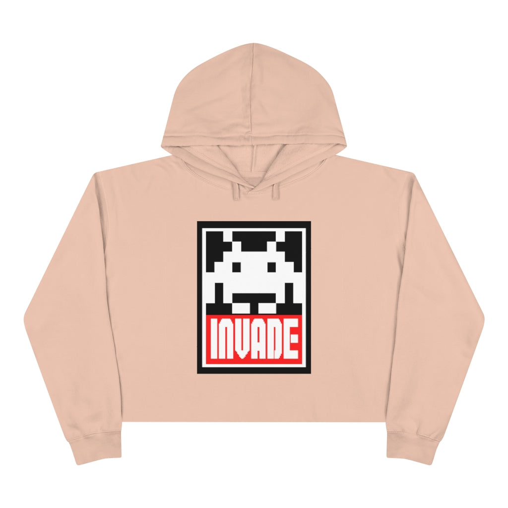 Pink Space Invaders Cropped Hoodie Gaming Fashion