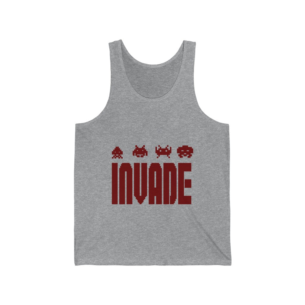 Grey Space Invaders Tank T Shirt Gaming Fashion