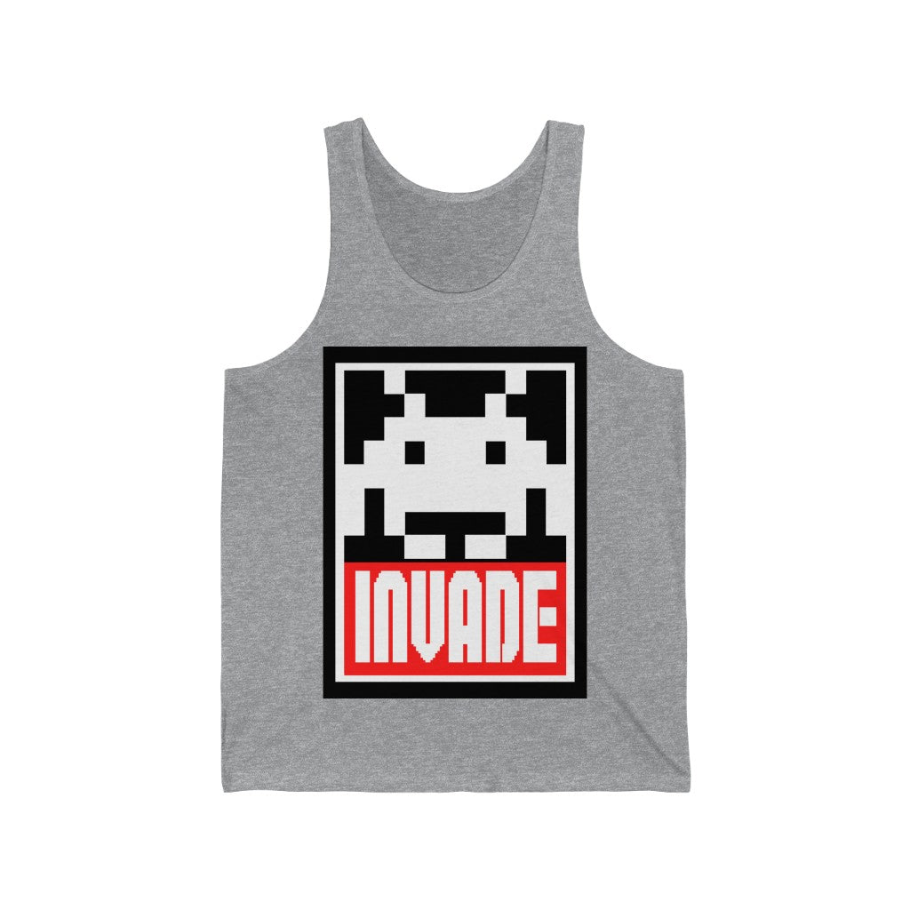 Grey Space Invaders Tank T Shirt Gaming Fashion