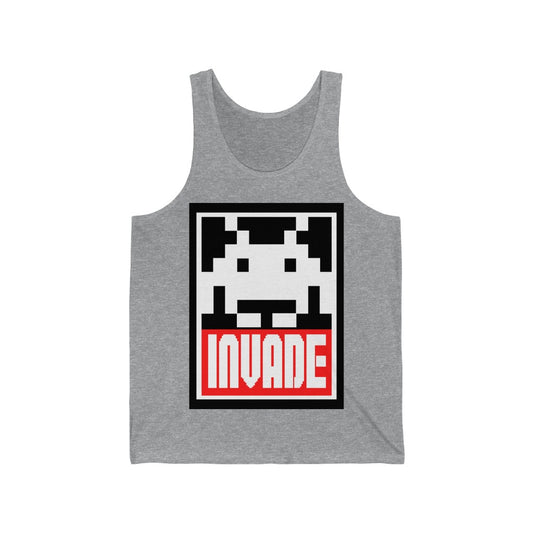 Grey Space Invaders Tank T Shirt Gaming Fashion