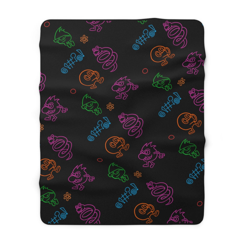 Sherpa Blanket - Neon Q-Bert Pattern